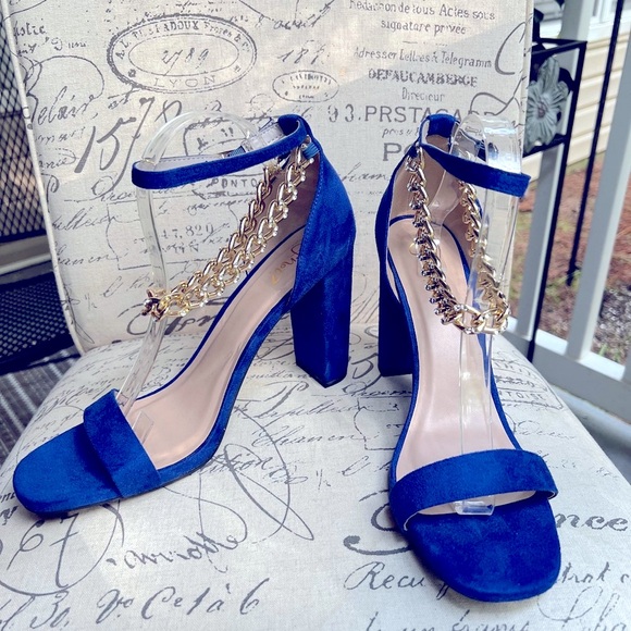 Y-not? Cobalt Blue Gold Chain High Heels (Never Worn) - Picture 2 of 9